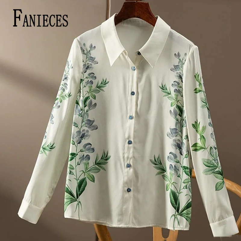 

FANIECES S-4XL Autumn Shirt Women's Polo Collar Office Lady blouse Vintage Green Shirt Loose Button Up Down Shirts Fashion Tops