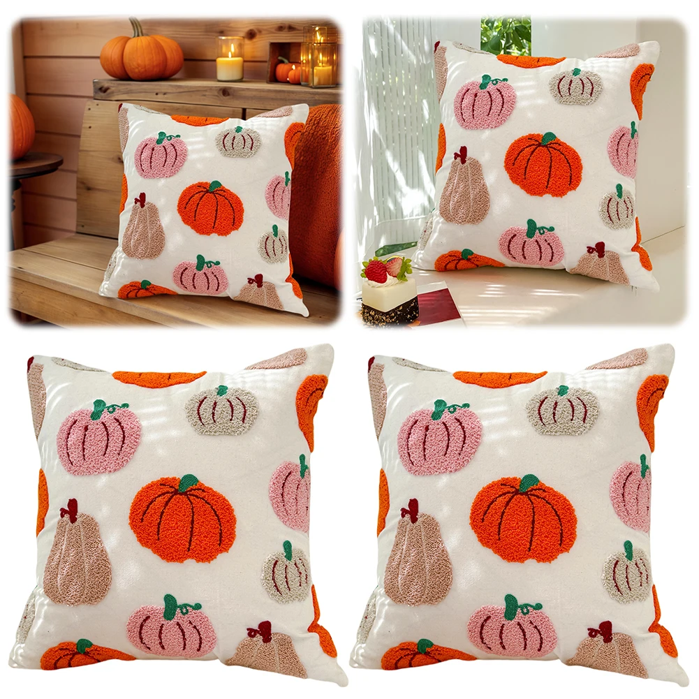 1/2PCS Halloween Ghost Pumpkin Pillowcase 45*45cm Washable Embroidered Pillow Cover Halloween Decor for Sofa Couch Living Room
