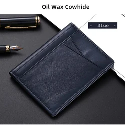 YUECIMIE Ultra-Thin Genuine Leather Mini Card Holder Wallet (Blue)