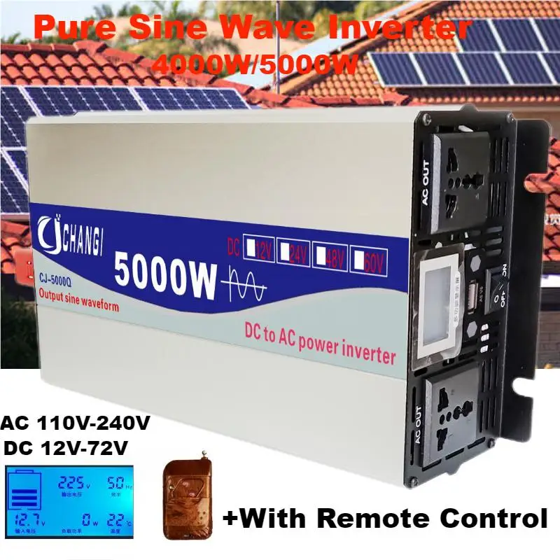 Inverter Solare 4000W 5000W Potenza Inverter A Onda Sinusoidale Pura Inverter 12V 24V 48V 110V Onda Pura 12V 48V 220V Convertitore Di Tensione Per Aut