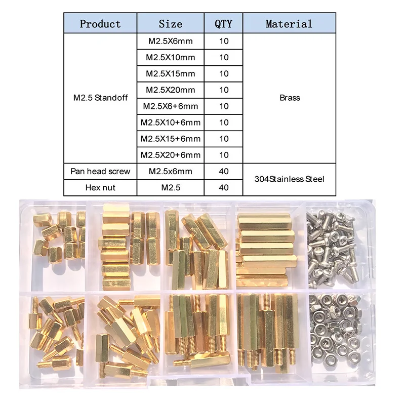 160/300pcs M2.5 Hex Brass Standoff PCB Motherboard Spacer Stainless Steel Screw Nut Thread Pillar Mount Male Female Spacer Bolt