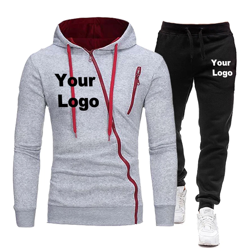 Men's Custom Logo Sportswear Men's Set Printed Hoodie Set Zippered Sportswear Casual Sports Pants Men's Sportswear Running Set