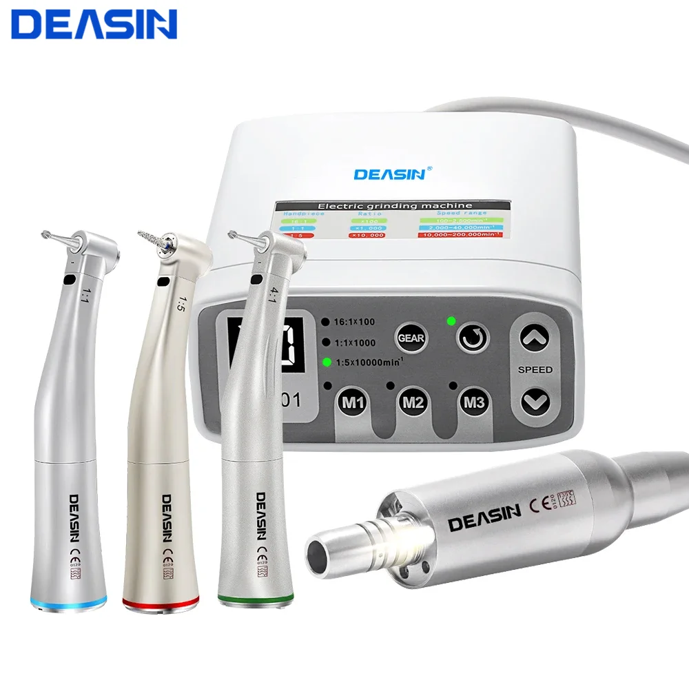 DEASIN Dental clinical brushless LED micromotore elettrico funziona con 1:5 1:1 16:1 LED contrangolo dentista manipolo a bassa velocità