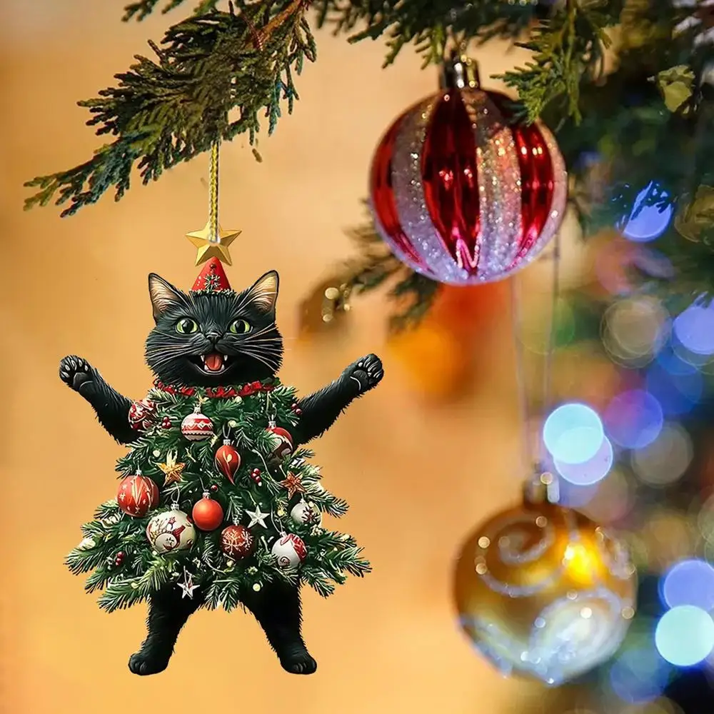 Cute Cat Christmas Tree Pendant - Hanging Ornament for Car and Backpack