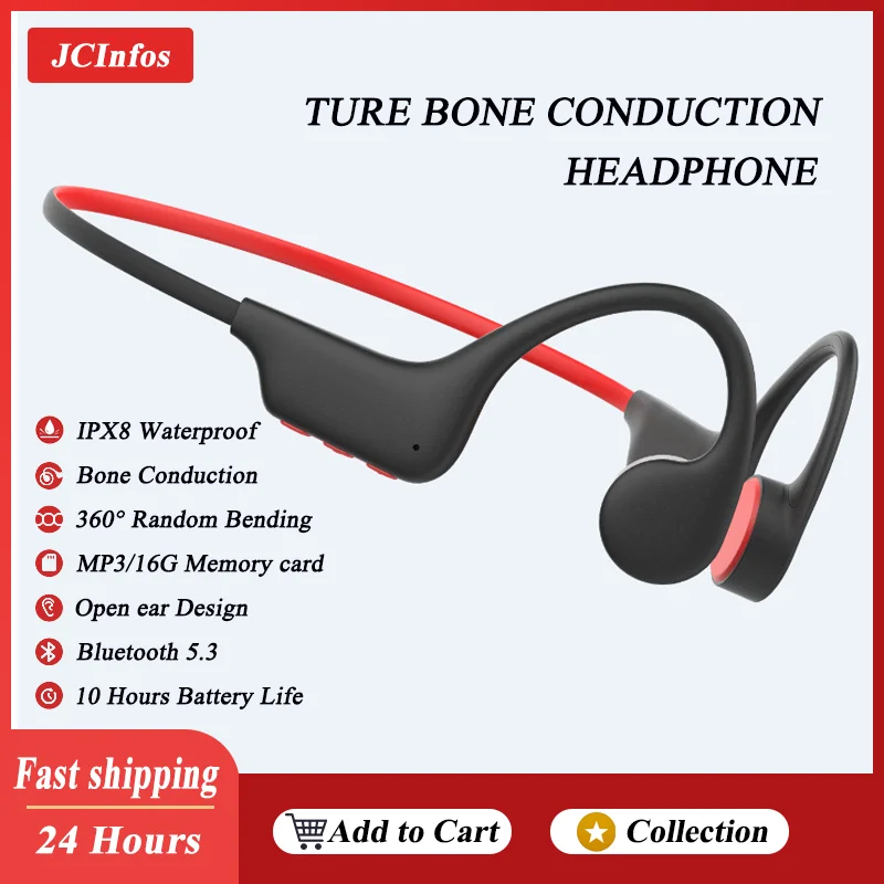 

Bone Conduction Headphones Bluetooth 5.3 Wireless Waterproof IPX8 MP3 32G Hifi Ear-hook Swimming Sports Earphones With Mic