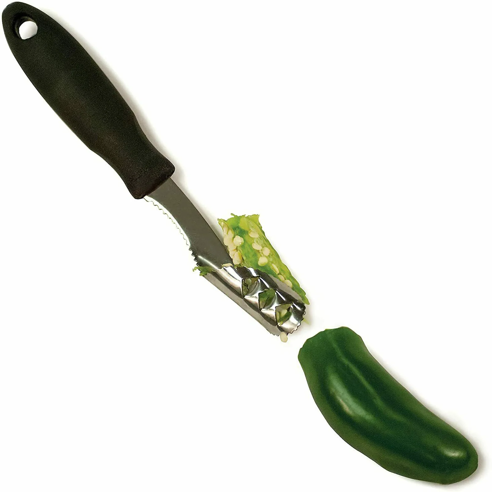 Stainless Steel Pepper Corer Tool Remover with Serrated Edge Vegetables Cutter Knife Kitchen Tools Serrated Seed Remover