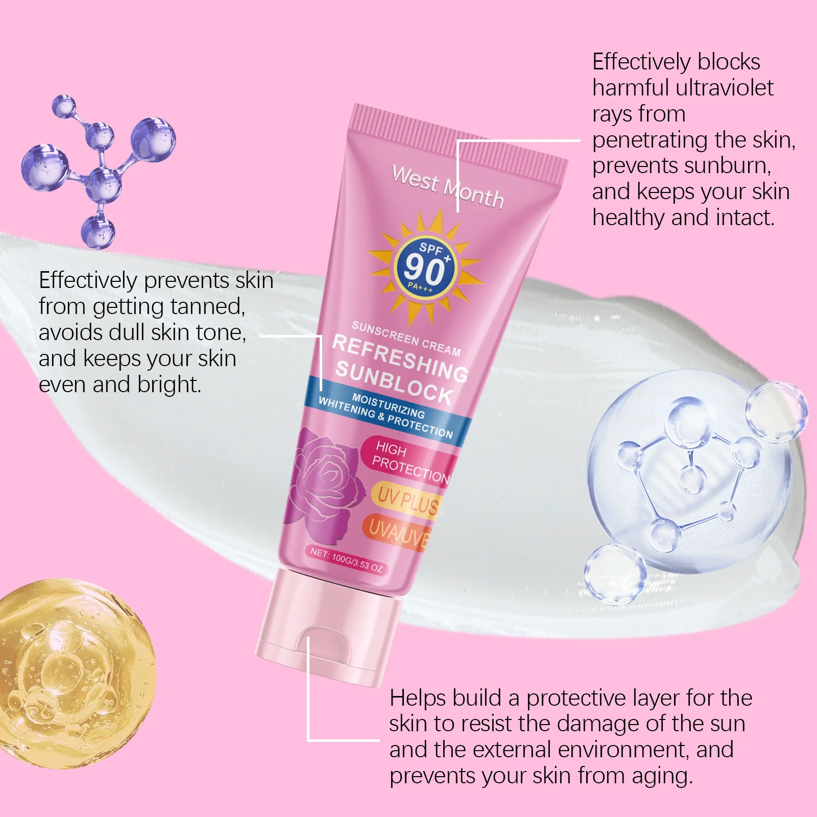 UV Defense Sunscreen SPF90 Sun Protection Preventing Sunburn Reducing Dullness Sweat Proof Brightening Isolation Sunblock Lotion