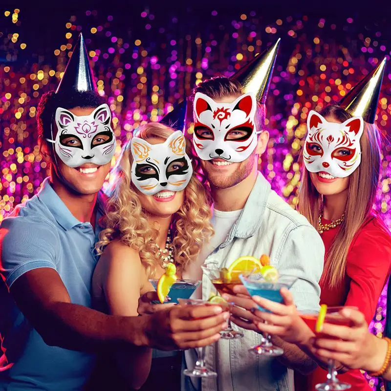 Vecora 6 Stück Weiße Katzenmasken – Leere DIY-Masken Zum Bemalen, Mit Gummiband, Für Halloween, Mottopartys Und Rollenspiel