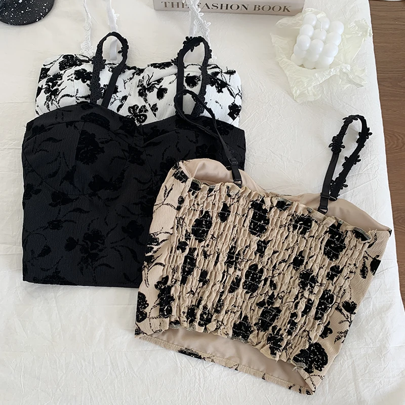 ITOOLIN Women Sweet Elastic Camis Underwear Padded Bra Spaghetti Cute Crop Tops Print Tank Tops For Women Summer 2024 Best Sellers In Women's Clothing