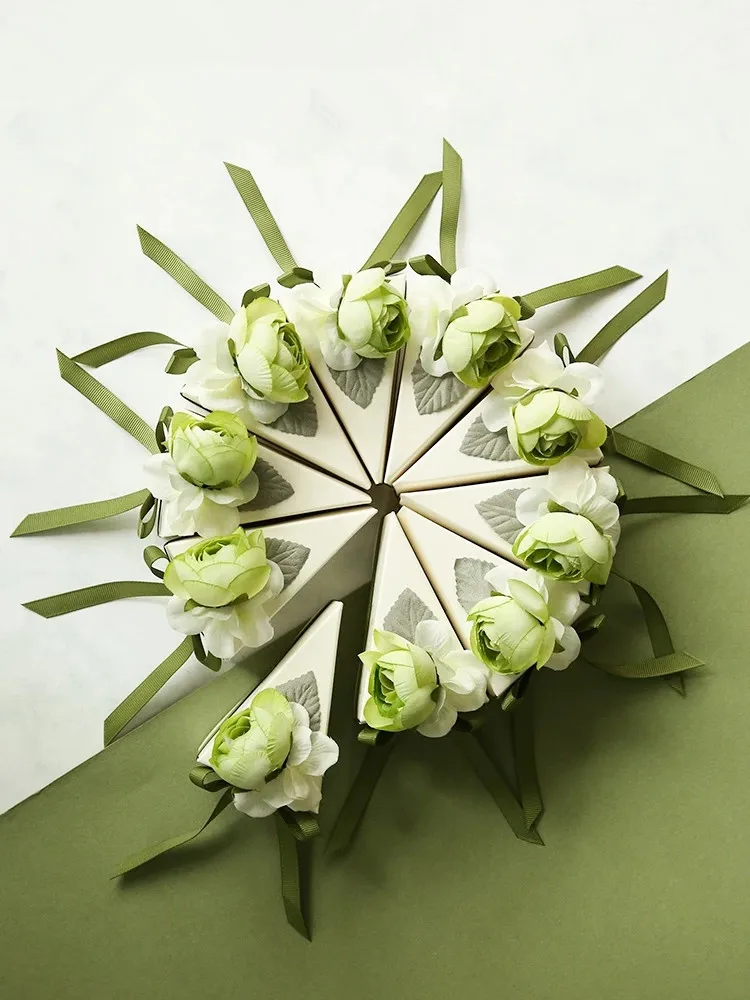 10Pcs Pink And Matcha Green Peony Hydrangea Wedding Candy Box Favors And Gifts Boxes Candy Bags For Guests Wedding Decoration