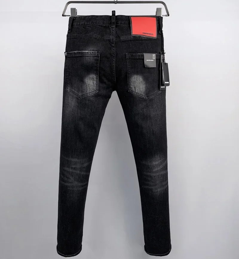 fashion BRAND D2 Men Jeans Denim Pants Hole Slim Pencil Trousers Metal Buttons Party Classics Fashionable Black D2 JENAS 9932 2