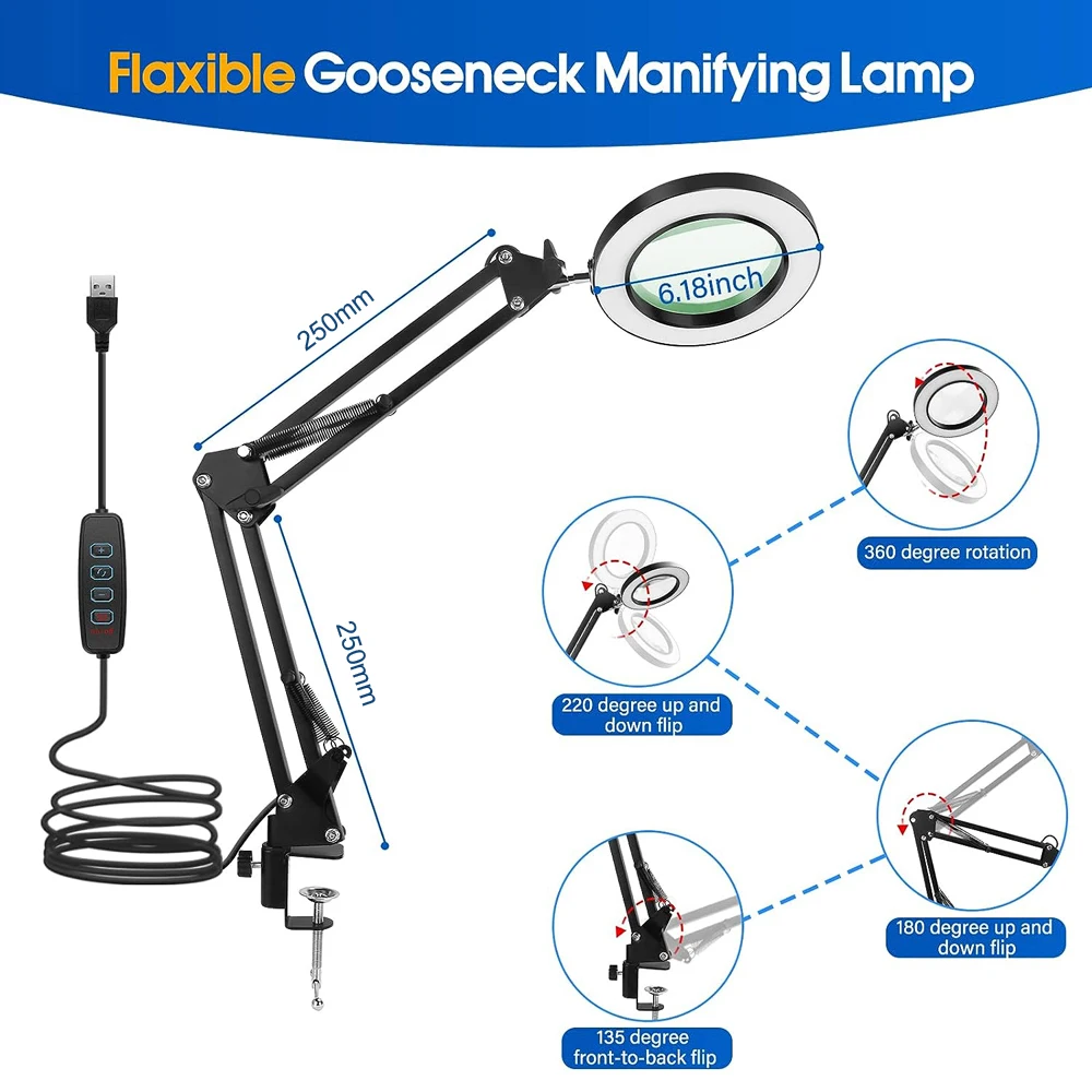 Magnifying Glass Lamp Desk Lamp 8x