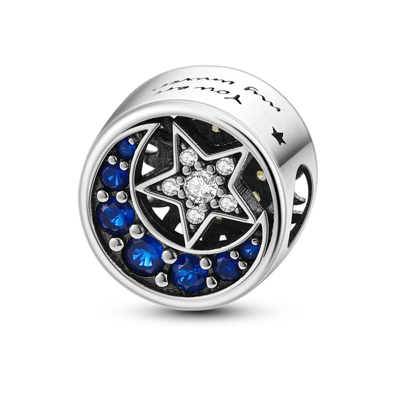 100% כסף סטרלינג 925 אמיתי כוכב שמש ירח תליון חרוזים תכשיטים מתאימים לצמיד המקורי 925 לנשים מתנה לעשייה עצמית למסיבה