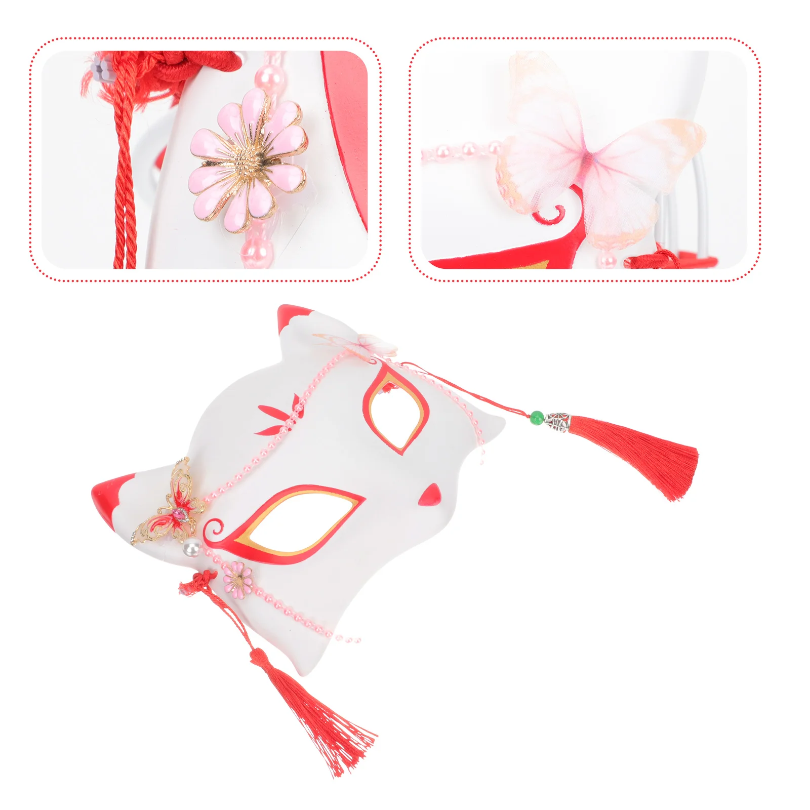 

Japanese Hand-Painted Fox Mask Kabuki Kitsune Half Face Mask Anime Cosplay Halloween Party Masquerade Costume Props