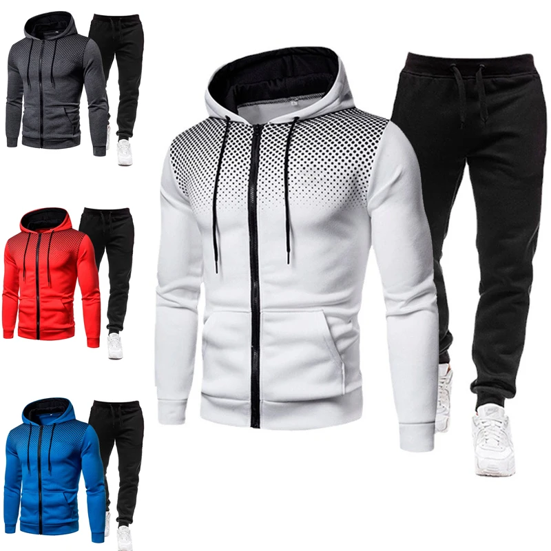 Winter Men Suit Men's Sports Suits Printed Hoodie Sets Male Luxury Fleece Zip Casual Autumn Designer Sportswear