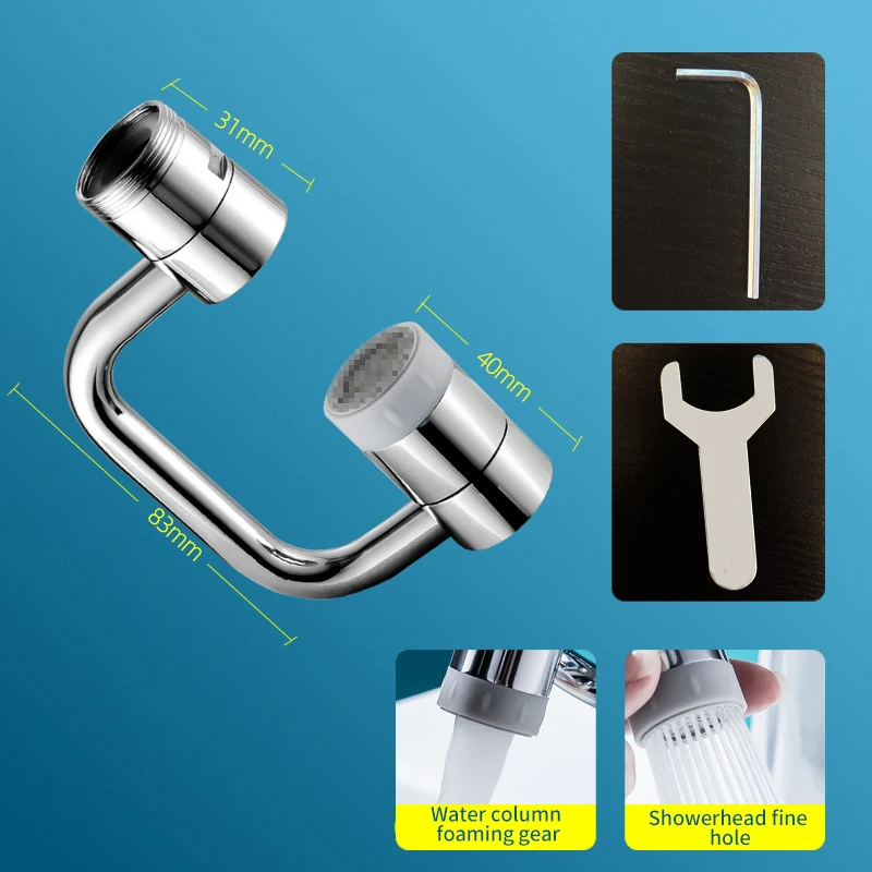 1080 degree rotating faucet extender metal U shaped robotic arm universal dual model Splash-proof filter faucet home bathroom 4