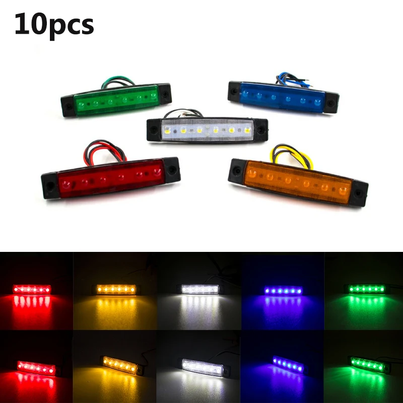 10pcs 12v 24v Warning Light 6 Led External Rear Side Marker Light Oval Emergency Clearance