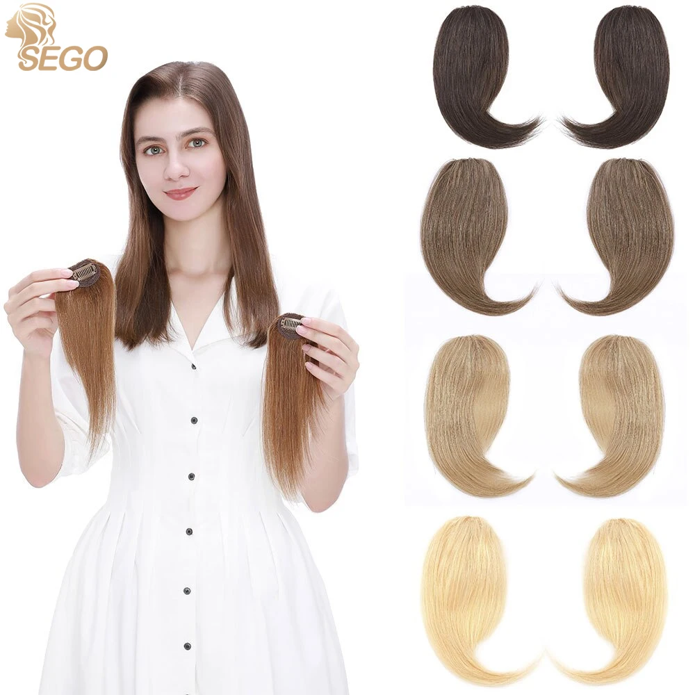 Sego 2PCS/set Human Hair Side Bangs Clip in Bangs Real Human Hair Bang Natural Clip on Side Bang Straight Fringe Hair Extension 30 35cm natural hair bangs clips front side long bangs fake fringe clip in hair extensions accessories for women