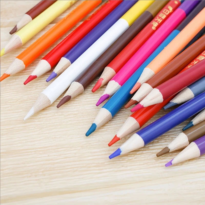 48 Farben – 24-farbige doppelseitige, zweifarbige, löschbare Buntstifte auf Ölbasis, HB, Fassverpackung, Buntstifte zum Kunstzeichnen – Detail 1