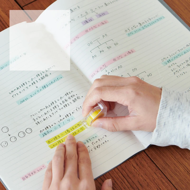 Japonês Kanmido Fluorescente Etiqueta Adesivos Cor Transparente Nota Adesivos Núcleo Substituível Fita Marcador Recém-chegados - Imagem 3