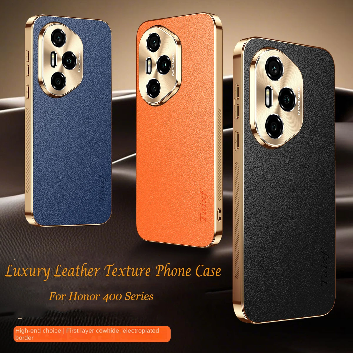 Premium Vegan Leather Shockproof Phone Case with Alloy Lens Frame