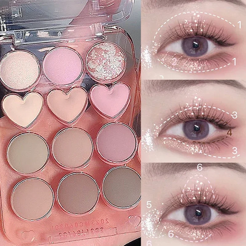 12 Colors Glitter Love Eyeshadow Plate Rose Pink Pearlescent Matte Eye Shadow Pallete Gentle Colour Rendering Eyeshadow Cosmetic