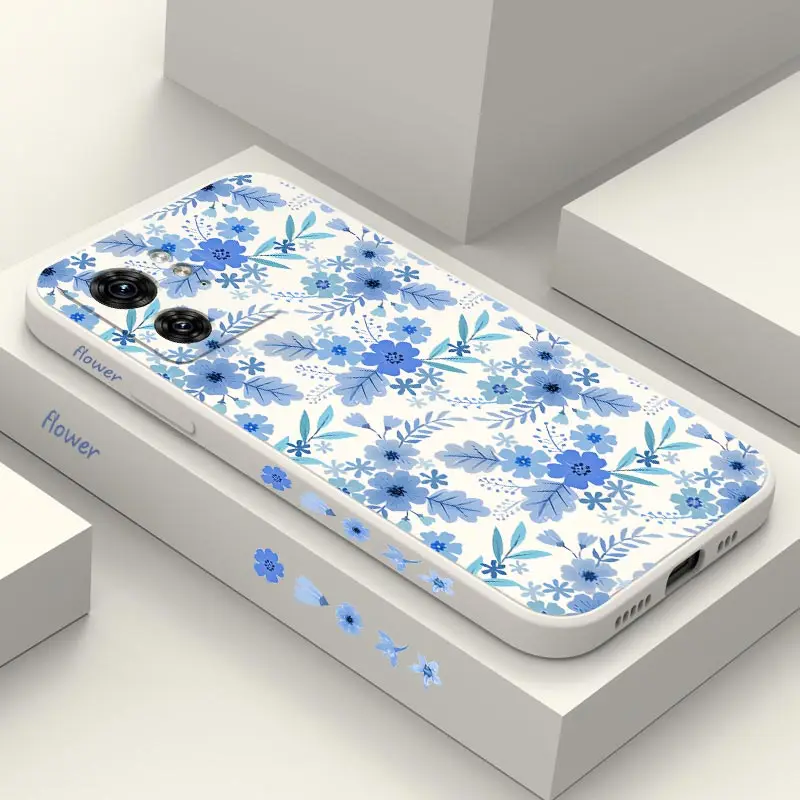 Blue Floral Silicone Phone Case - Elegant Protective Cover