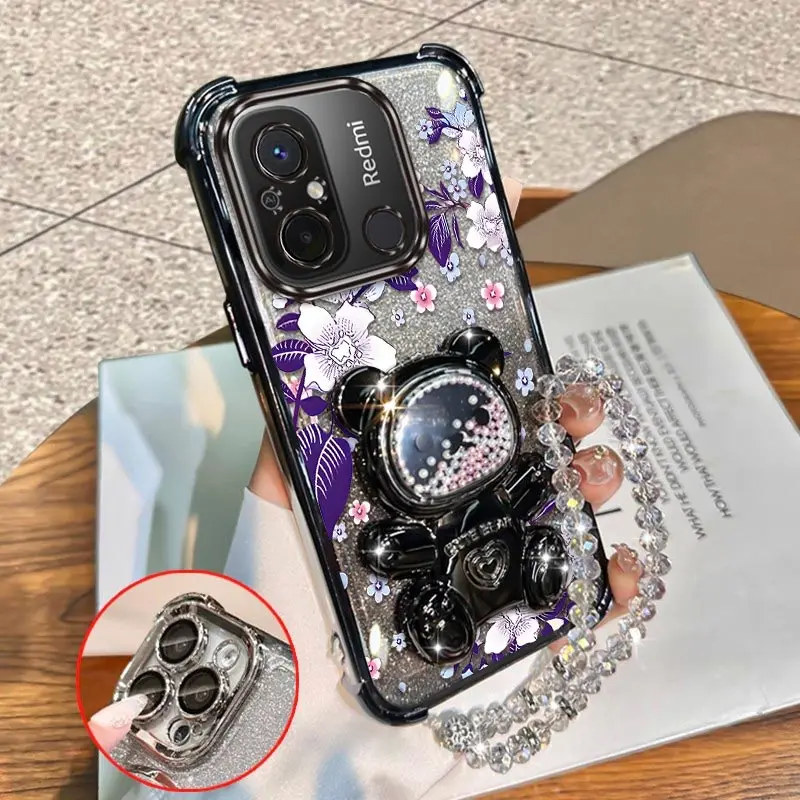 Elegant Purple Floral Plating Phone Case with Stand and Lanyard Attachment