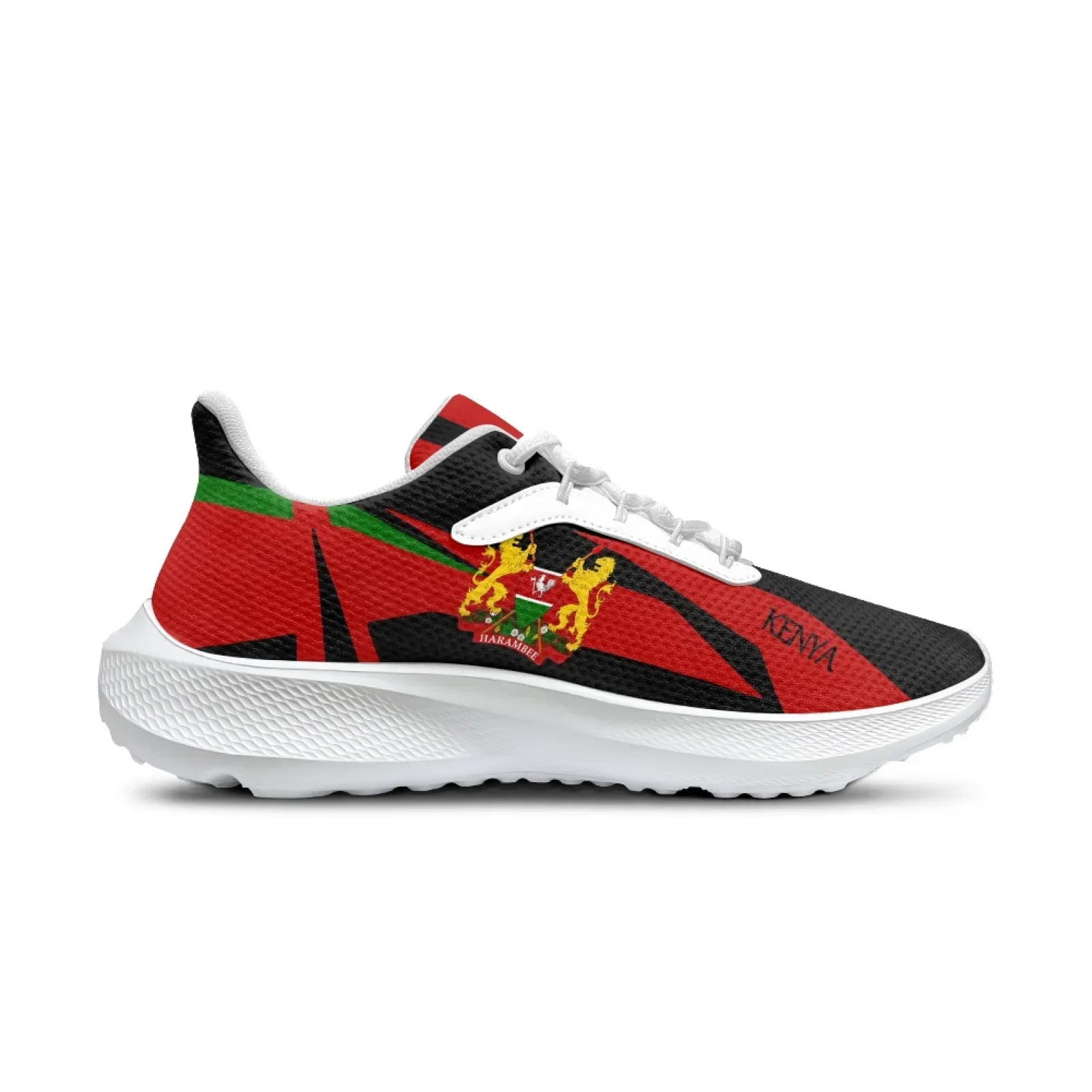 Kenya Flag Sneakers Lightweight Lace-up Comfortable Summer Casual Sneakers White Lace-up Tennis Shoes Footwear