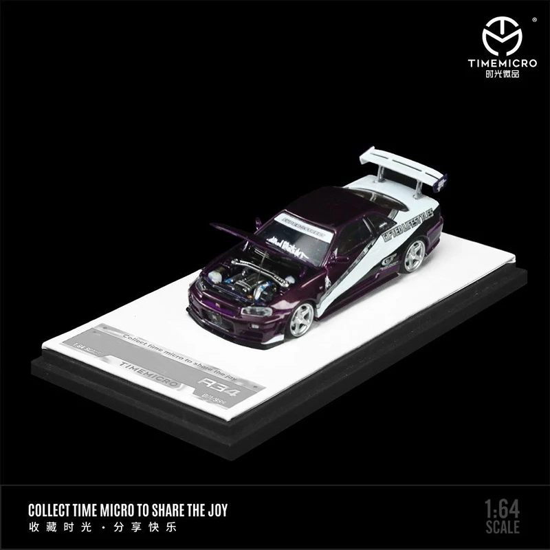 【ケース付き】NISSAN SKYLINE GTR(R34)ミニカー TM In Stock 1:64 Skyline GTR R34 Z Tune Open Hood Diecast