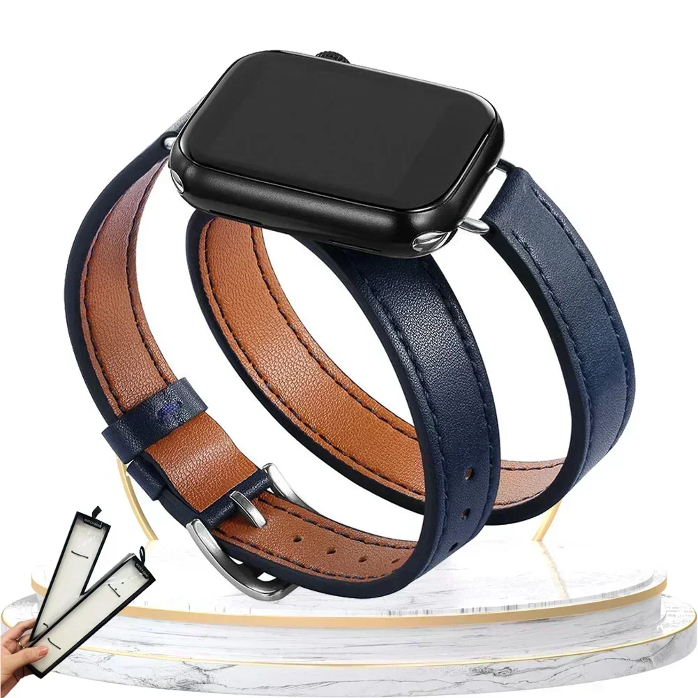 Elegant Double-Loop Leather Watch Strap Bracelet