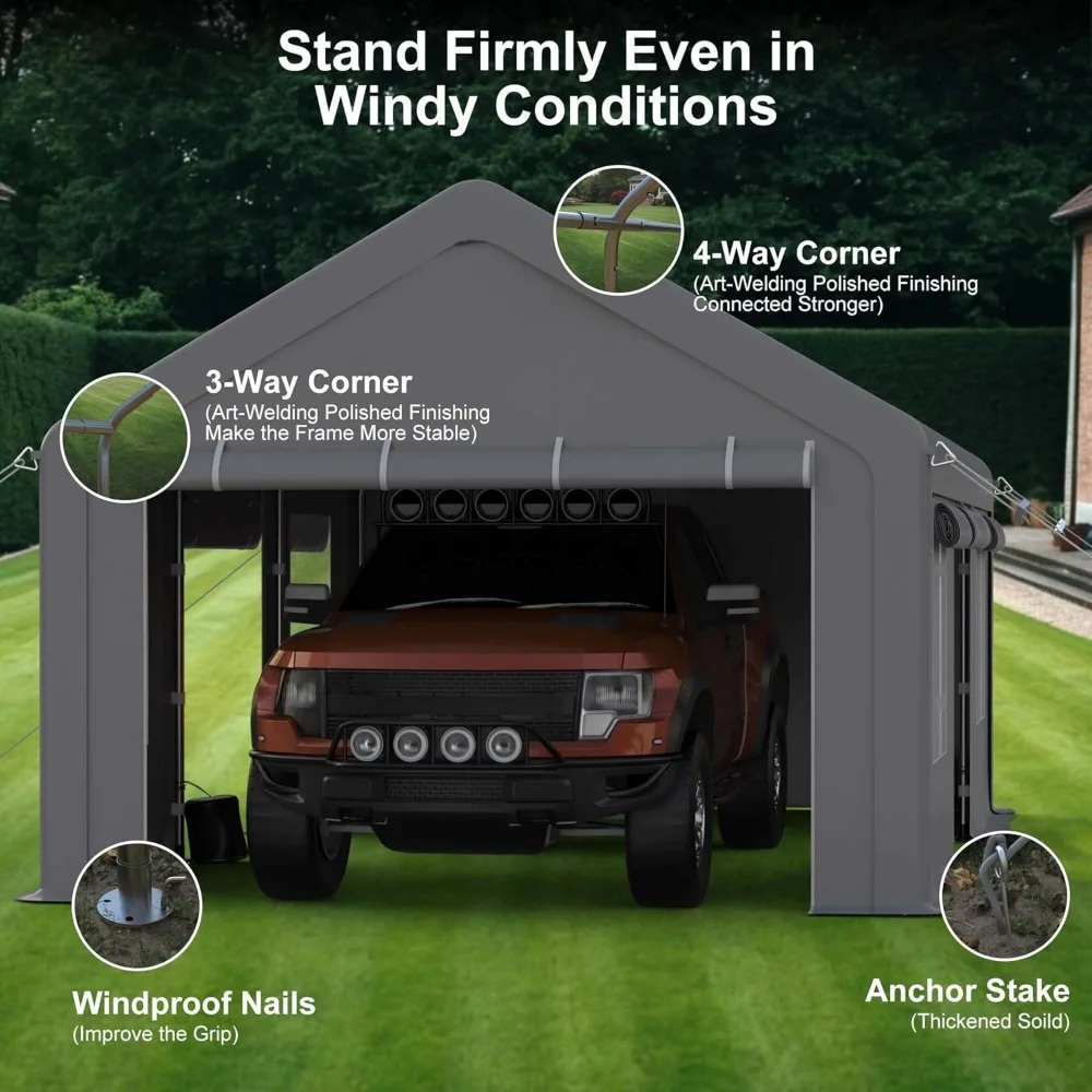 13x20ft Carport Portable Upgraded Garage,Heavy Duty Carport with4Roll-up Doors &4Ventilated Windows,UV Resistant Waterproof Tarp