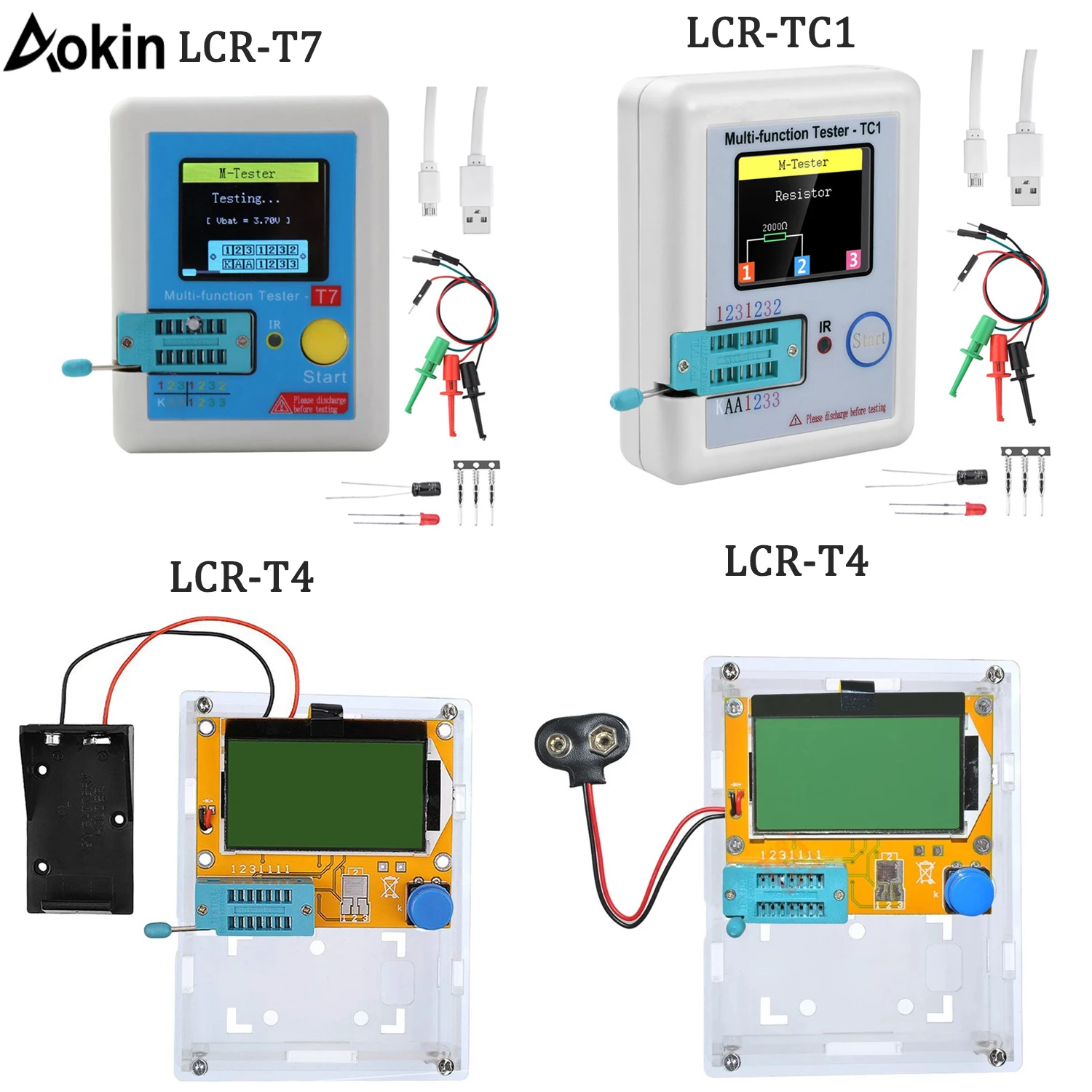 LCR T4 LCR TC1 tc1 LCR T7 transistor tester tft display multímetro para ...