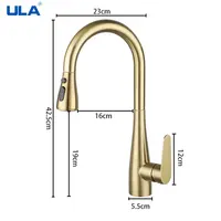 ULA สแตนเลสก๊อกน้ำสำหรับห้องครัวเครื่องทำน้ำร้อนเย็นแตะดึง Out Spout 2โหมดที่มีความยืดหยุ่นอ่างล้างจานก๊อกน้ำห้องครัว Gold แตะ 5