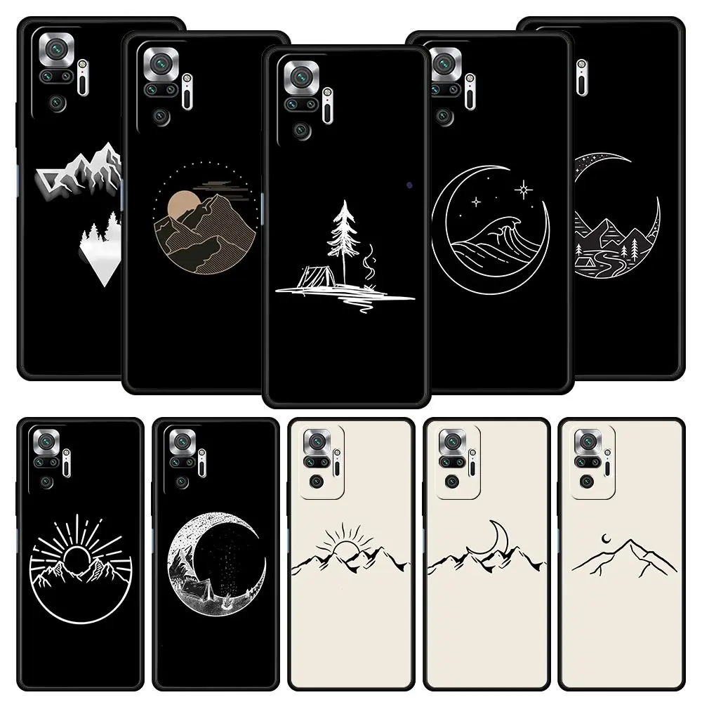 Mountain Scenery Sun & Moon Design Phone Case Cover