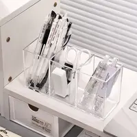 Desk Stationery Storage Pen Holder Transparent 3 Grids Pen Storage Box INS Style Large Capacity Pencil Container Students 2