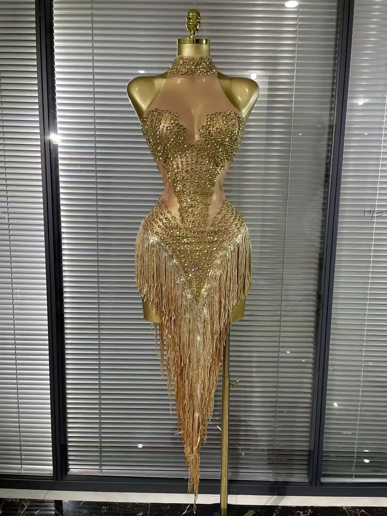 White Golden Color Women Sexy Off the Shoulder Shining Sequins Beading Bodycon Mid-calf Dress Birthday Photoshoot Stage Wear