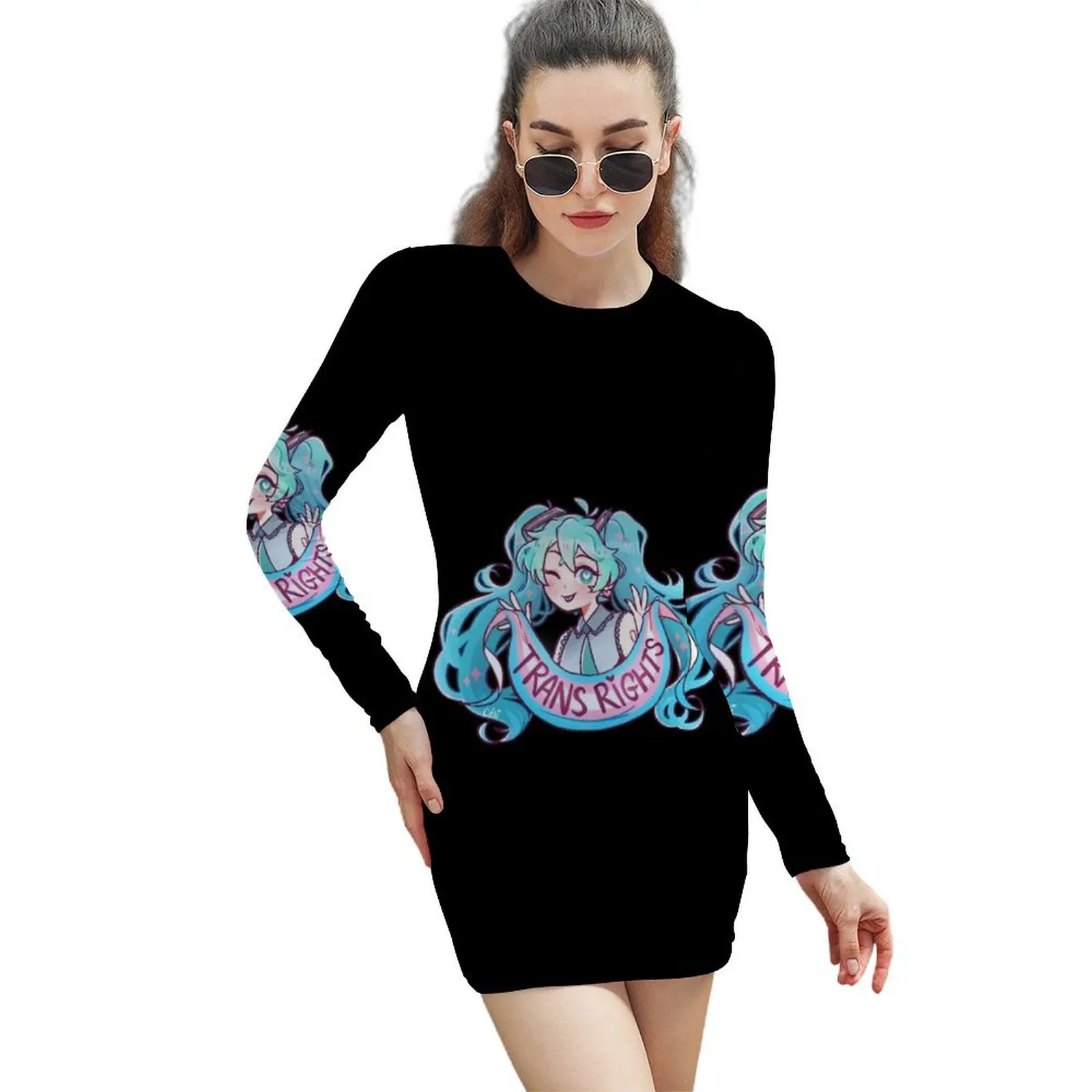 

Trans Rights T-Shirtmiku says trans rights! T-Shirt_by céli_ Long-Sleeved Sheath Dress Women's summer skirt Women dresses summer