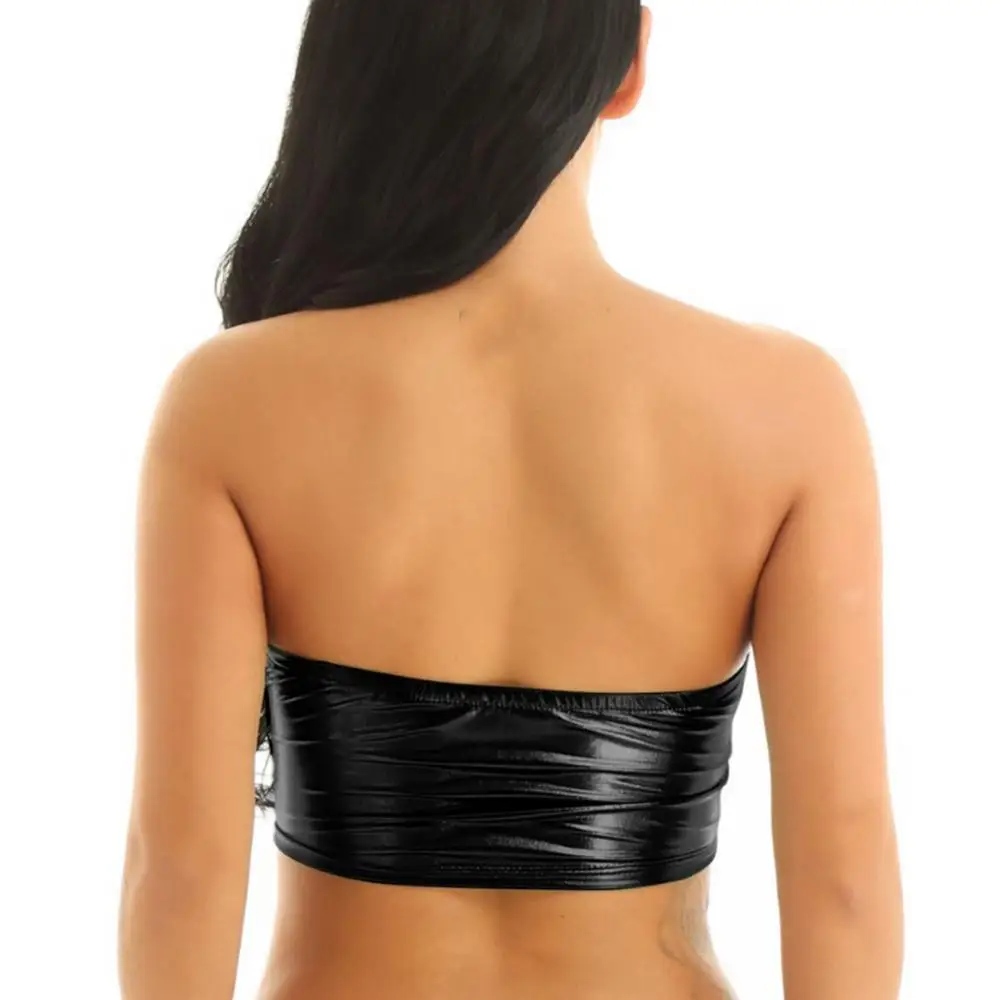 Women Sexy Tube Top Solid Color Shiny Strapless Cropped Tube Top Party Club Bandeau Bra women tube tops