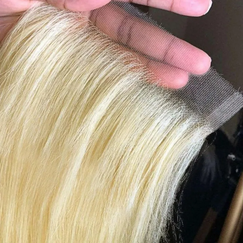 613 Honey Blonde 4x4 Lace Closure Straight Human Hair Pre-Plucked Hairline Brazilian Virgin Hair Transparent Lace Closure