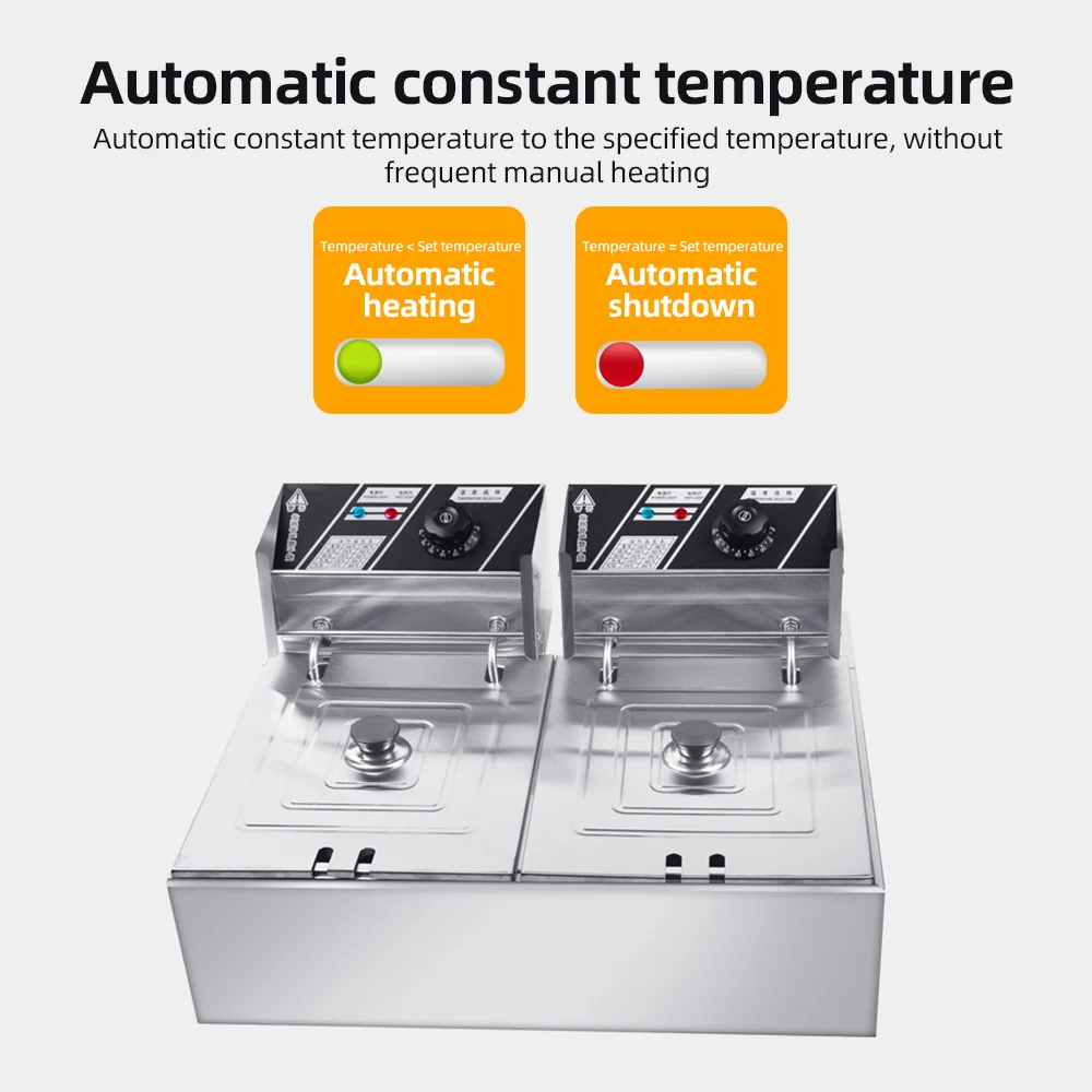 Dual Tank 6L+6L Electric Deep Fryer with Removable Oil Filtration Basket and Lid Automatic Thermostatic Fish Fryer for Home Use 3