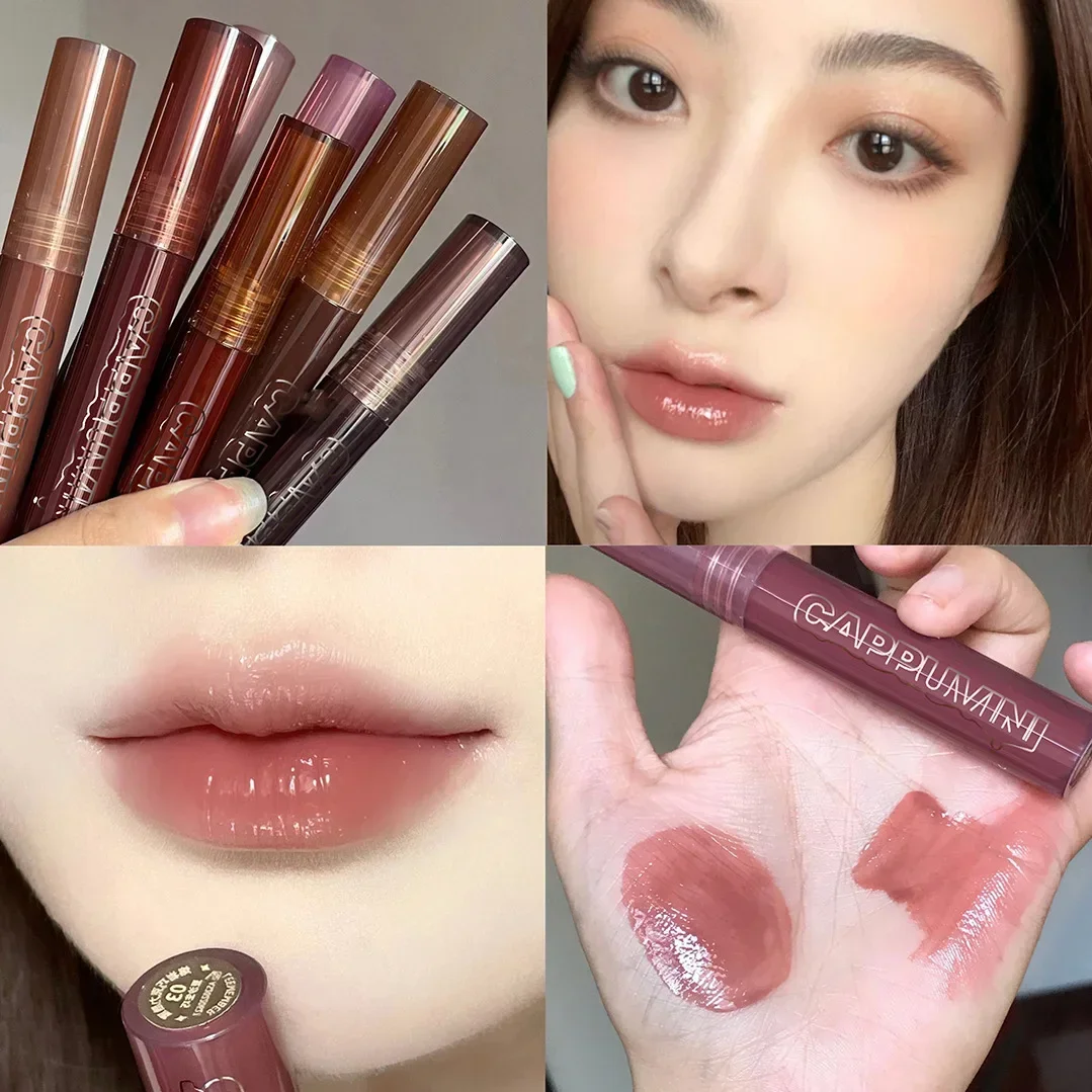 Chocolate Lip Gloss Long Lasting Moisturizes Dark Brown Lip Glaze Transparent Glass Mirror Water Liquid Lipstick Clear Makeup lip makeup,lip glaze,lip gloss