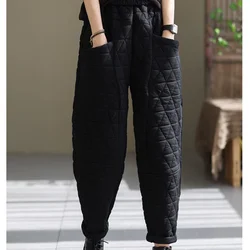 Women Autumn Winter New Elastic Waist Casual Pants Fashion Solid Pockets Thickened Windproof and Warm Versatile Wide Leg Pants
