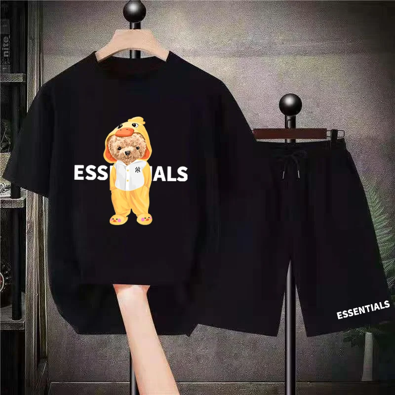 

Limited Fashion Summer Essential Shirts Short Suits Man Oversized Tracksuit Streetwears Hip Hop Bear Unisex Cotton T-Shirt Sets