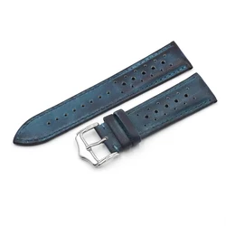 Vintage Handmade Discoloration Genuine Leather Watch Strap - Multiple Colors - 22mm (Blue)
