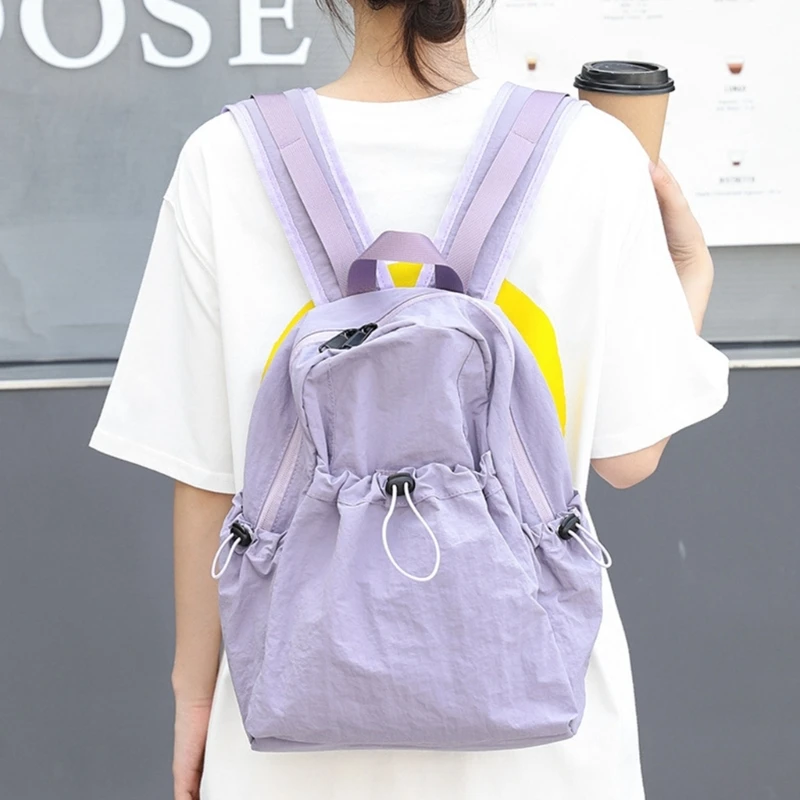 Large Capacity Pack for Girl College Travel Pack Students Solid Color Nylon Bags