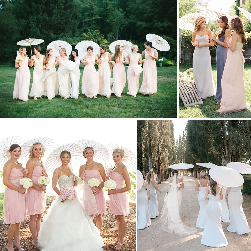 84/60CM White Paper Parasol Umbrella for Wedding, Party Favor DIY Bamboo Umbrellas, for Bridal Shower Centerpieces, Photo Props 3