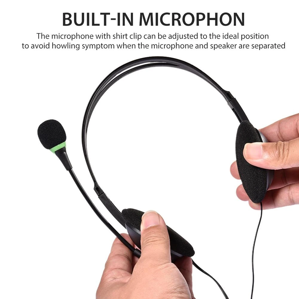 3.5mm Wired Headphones With Microphone Noise Cancelling Headset Business Call Center USB Earphone Helmet For Laptop PC Computer