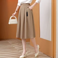 2024 New Solid Color Fringe Skirt Summer Classic Clothing Women's Loose Plus Size Skirt New Street Elegance Calf Belly Skirt - Image 3