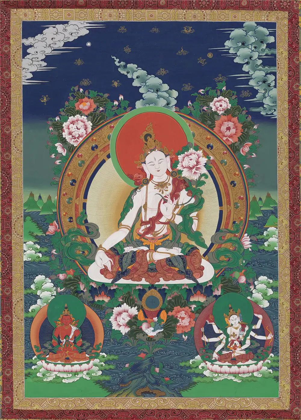 

White Tara Thangka,Gandhanra Tibetan Buddhist Thangka Art,Giclee Printed and Hand Framed,47" × 32"